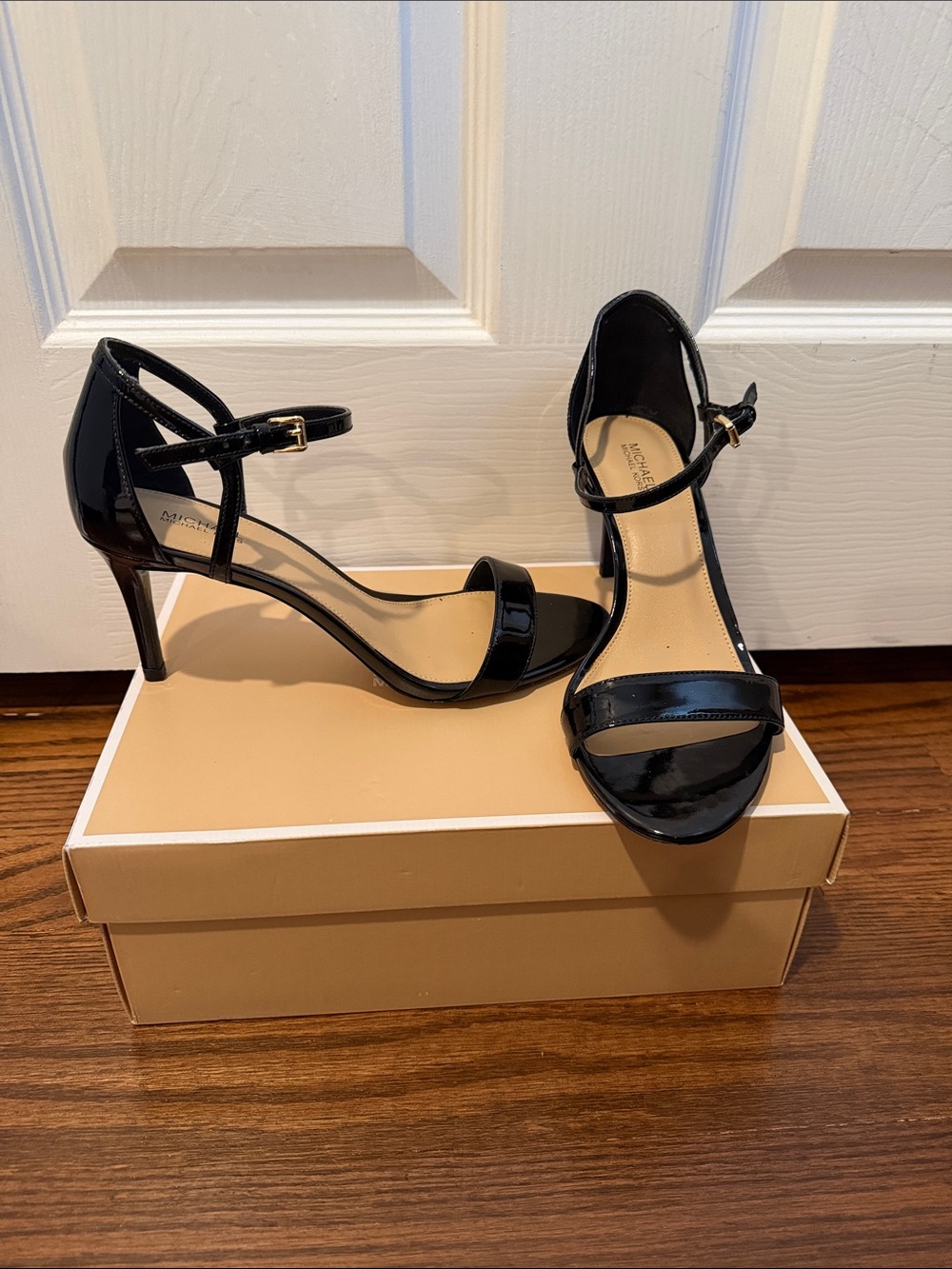 Michael Kors Black Patent Ankle-Strap Heeled Sandals